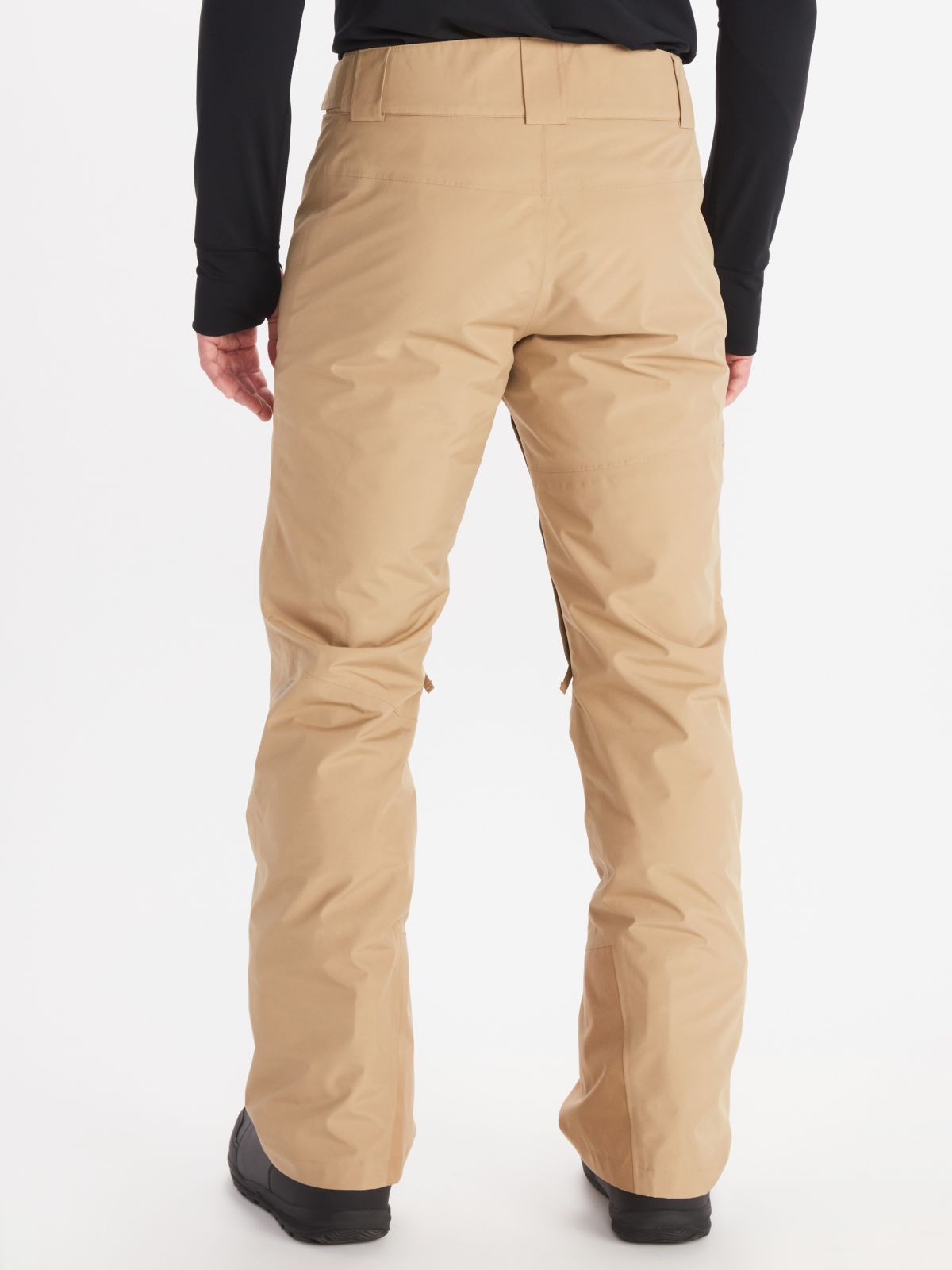 back view of Marmot mens ski pants in warm beige