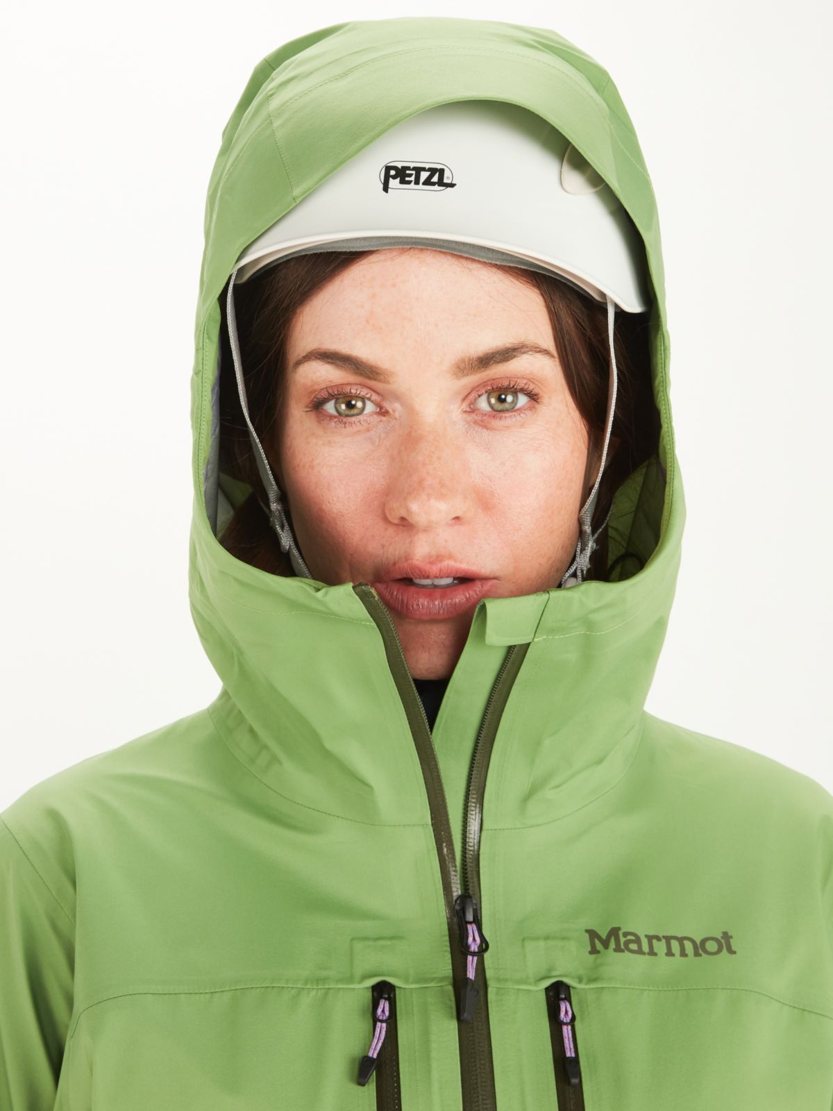 climber modeling jacet with hood