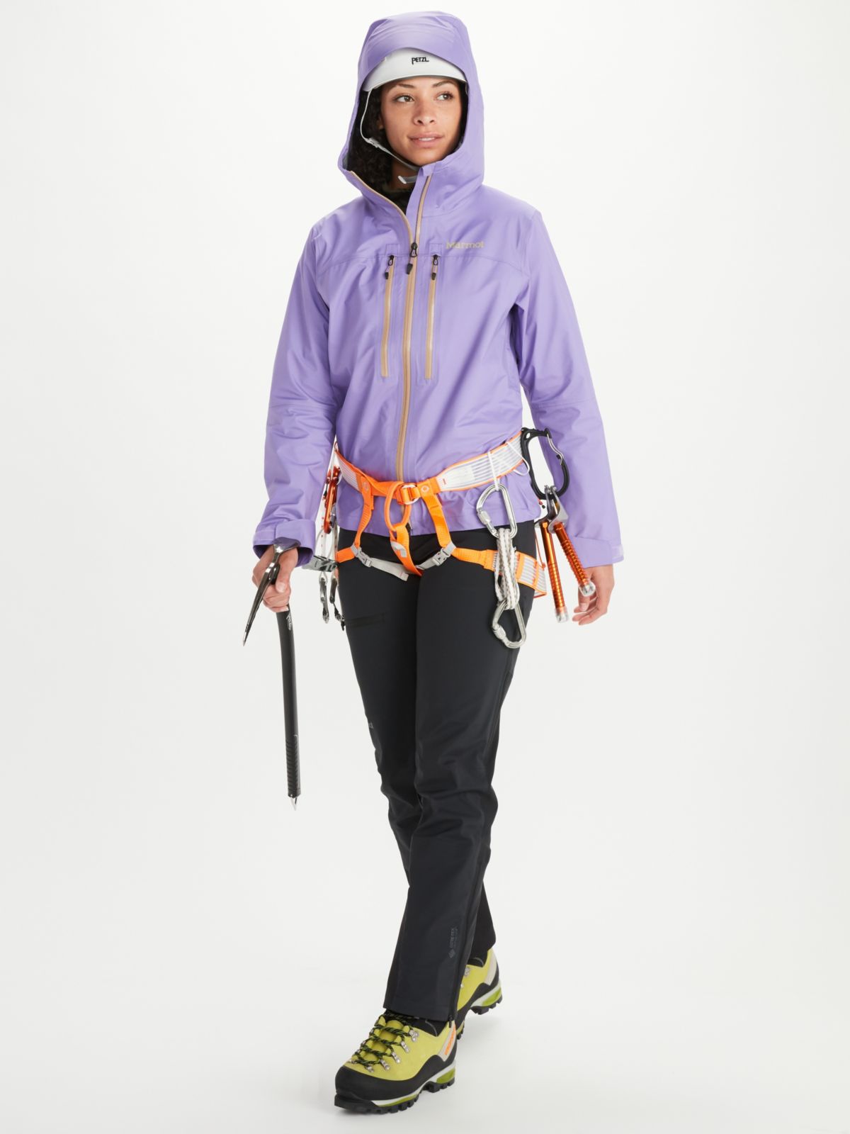 female model wearing windbreaker hiking jacket