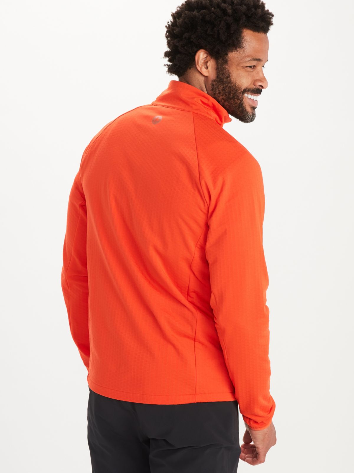 back of man modeling light jacket