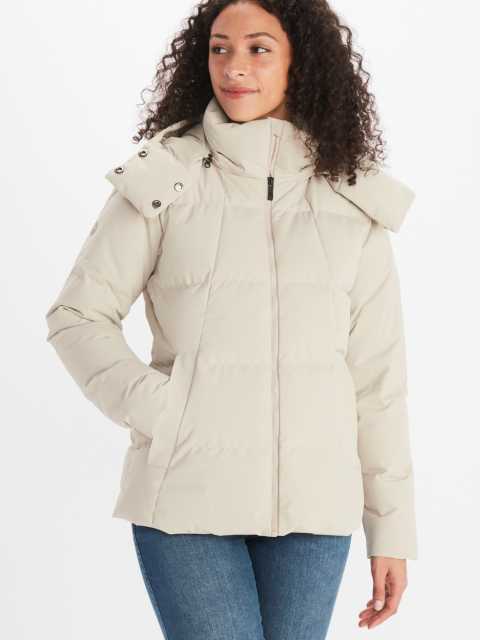 model wearing women's puffer jacket