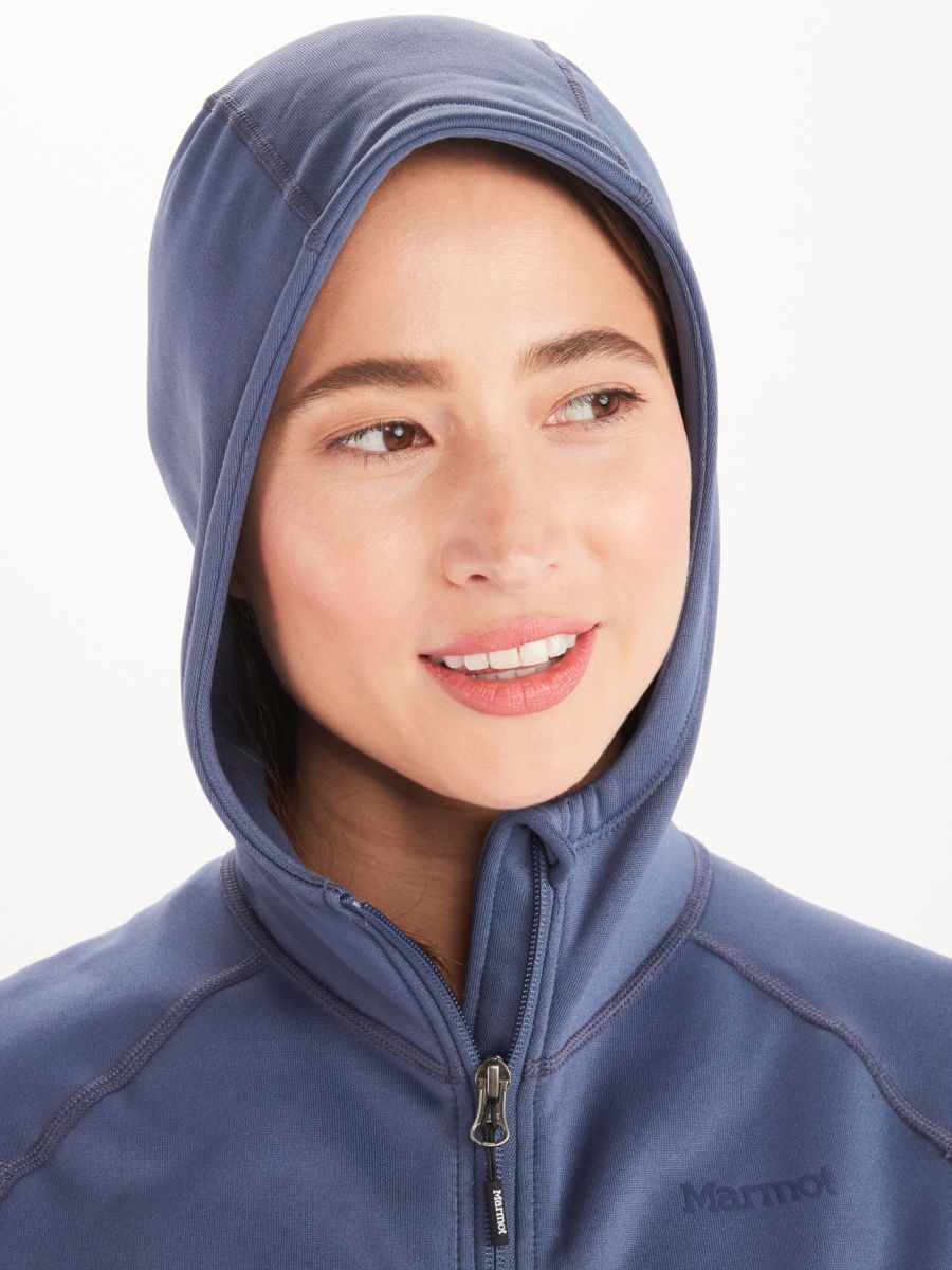 female model wearing windbreaker hiking jacket