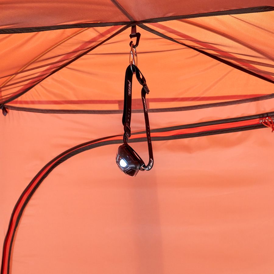 inner tent with light hung from hook