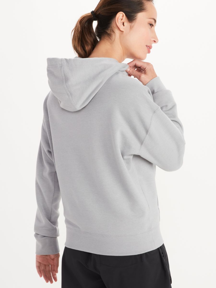 back of woman modeling hoodie