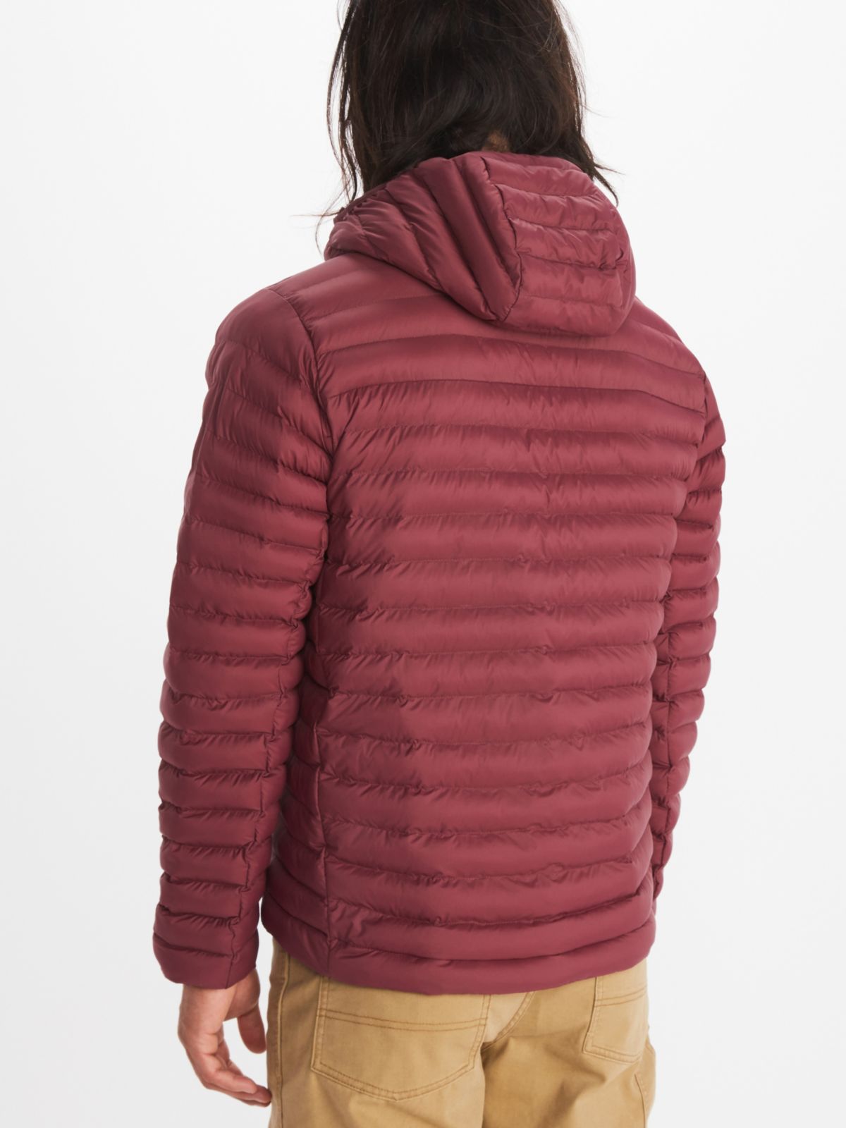 Man in burgundy insulated coat