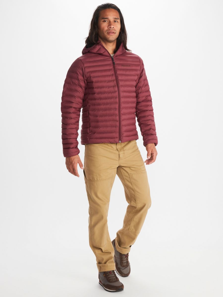 Man in burgundy insulated coat