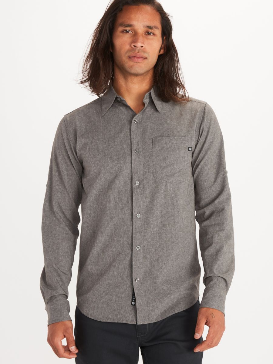 long sleeve button up on male model