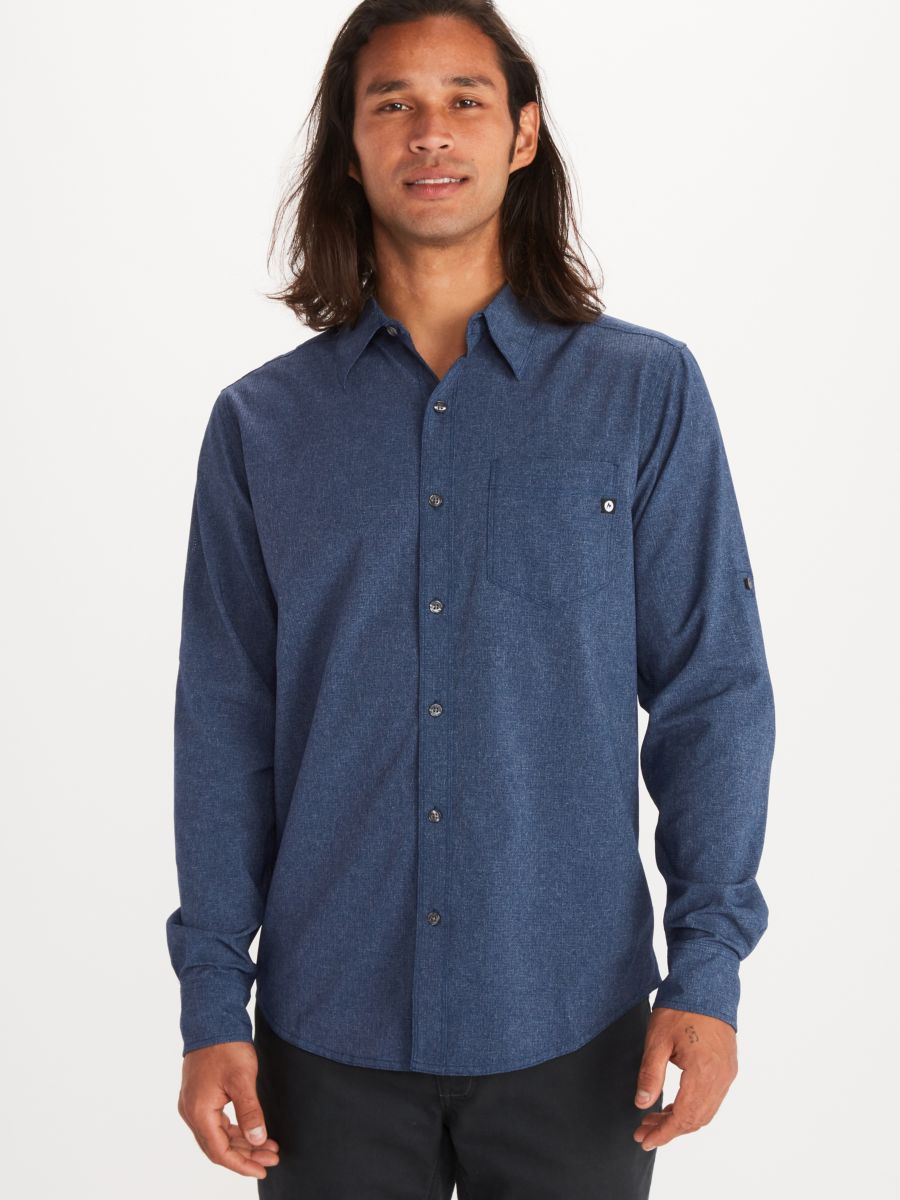 long sleeve button down on model