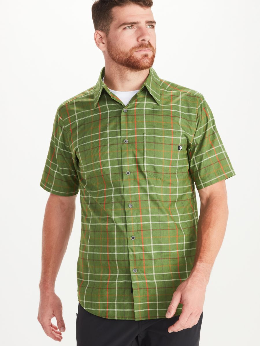 man modeling short sleeve button down shirt
