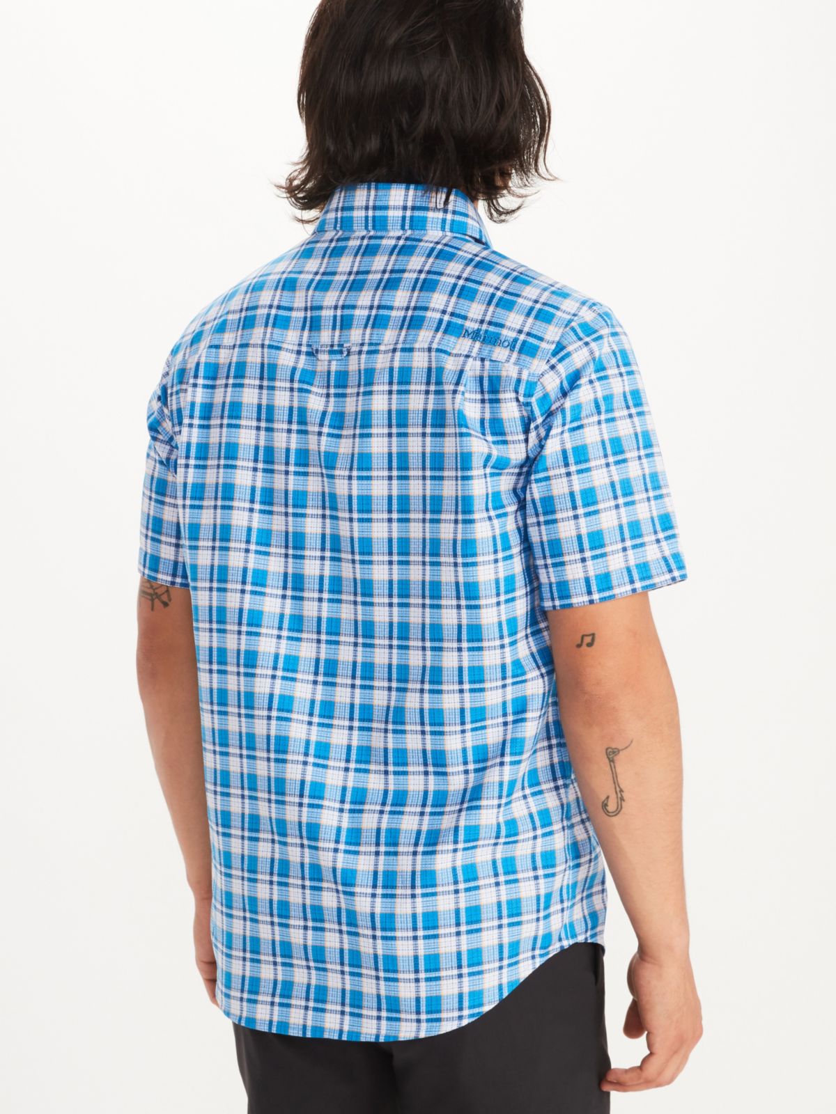 man modeling short sleeve button down shirt