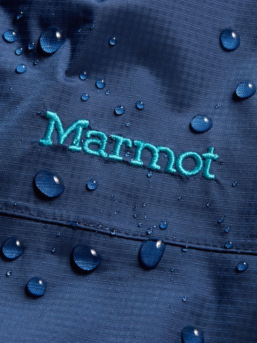 marmot logo embroidered on waterproof fabric