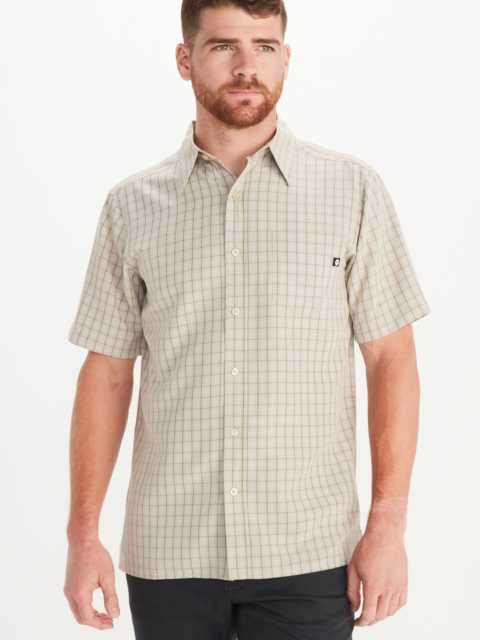 button down short sleeve shirt worn by male model