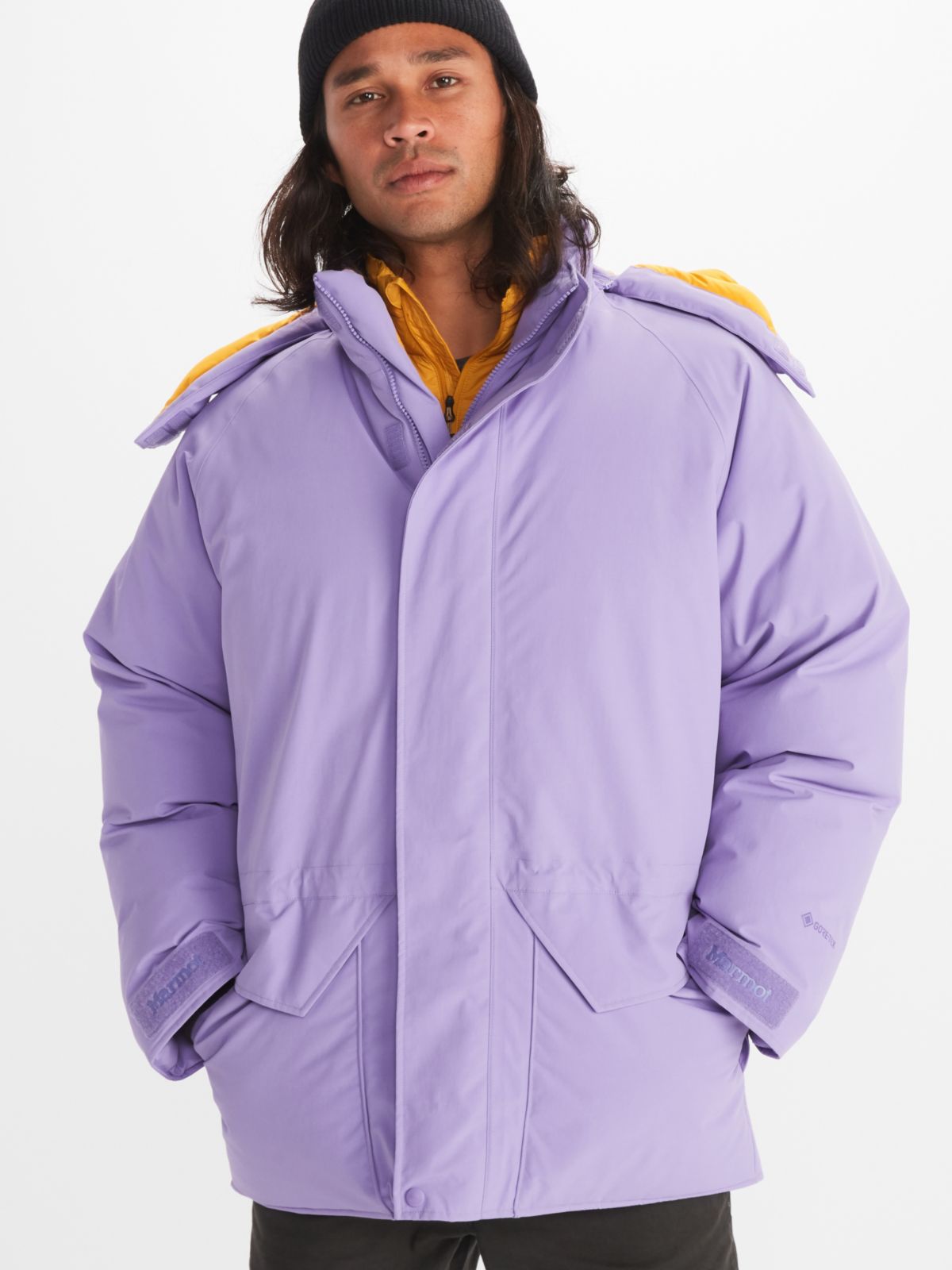 Man in lilac parka