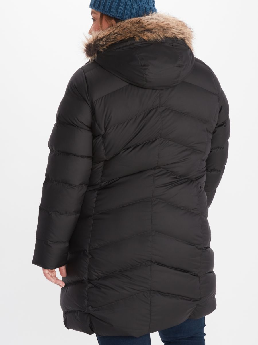 back of black puffer jacket with hood