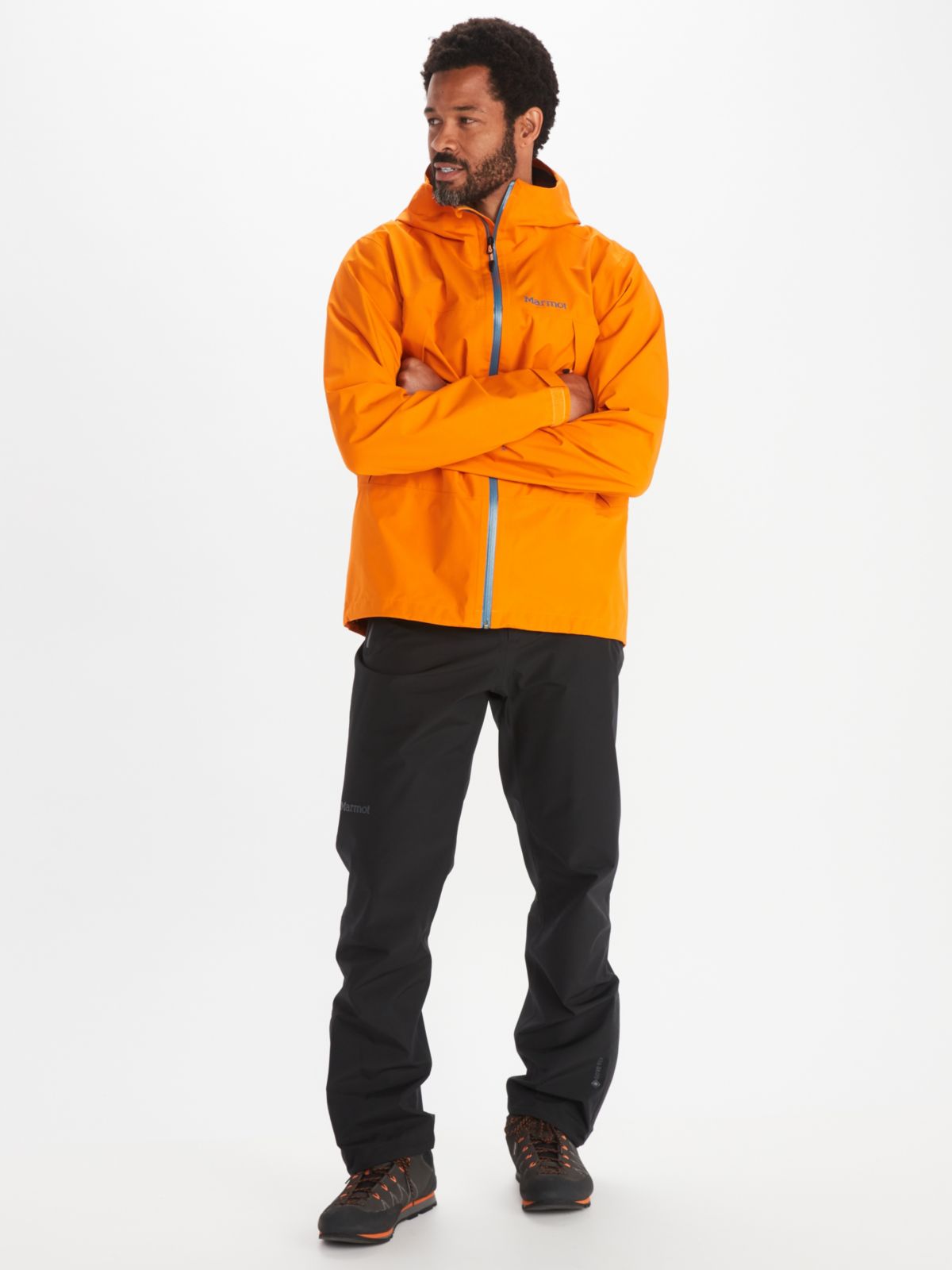 male model wearing assorted outdoor clothing and apparel