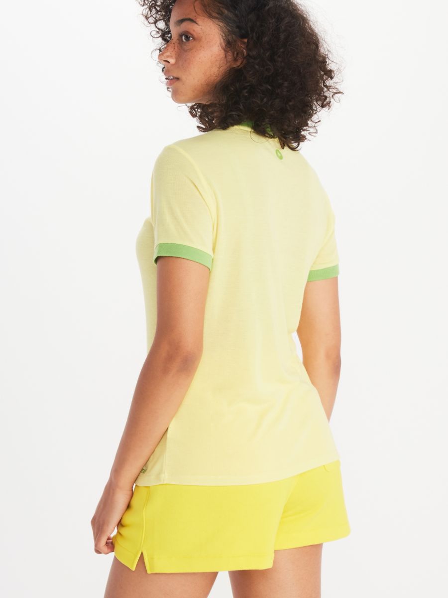 back of woman modeling shirt and shorts