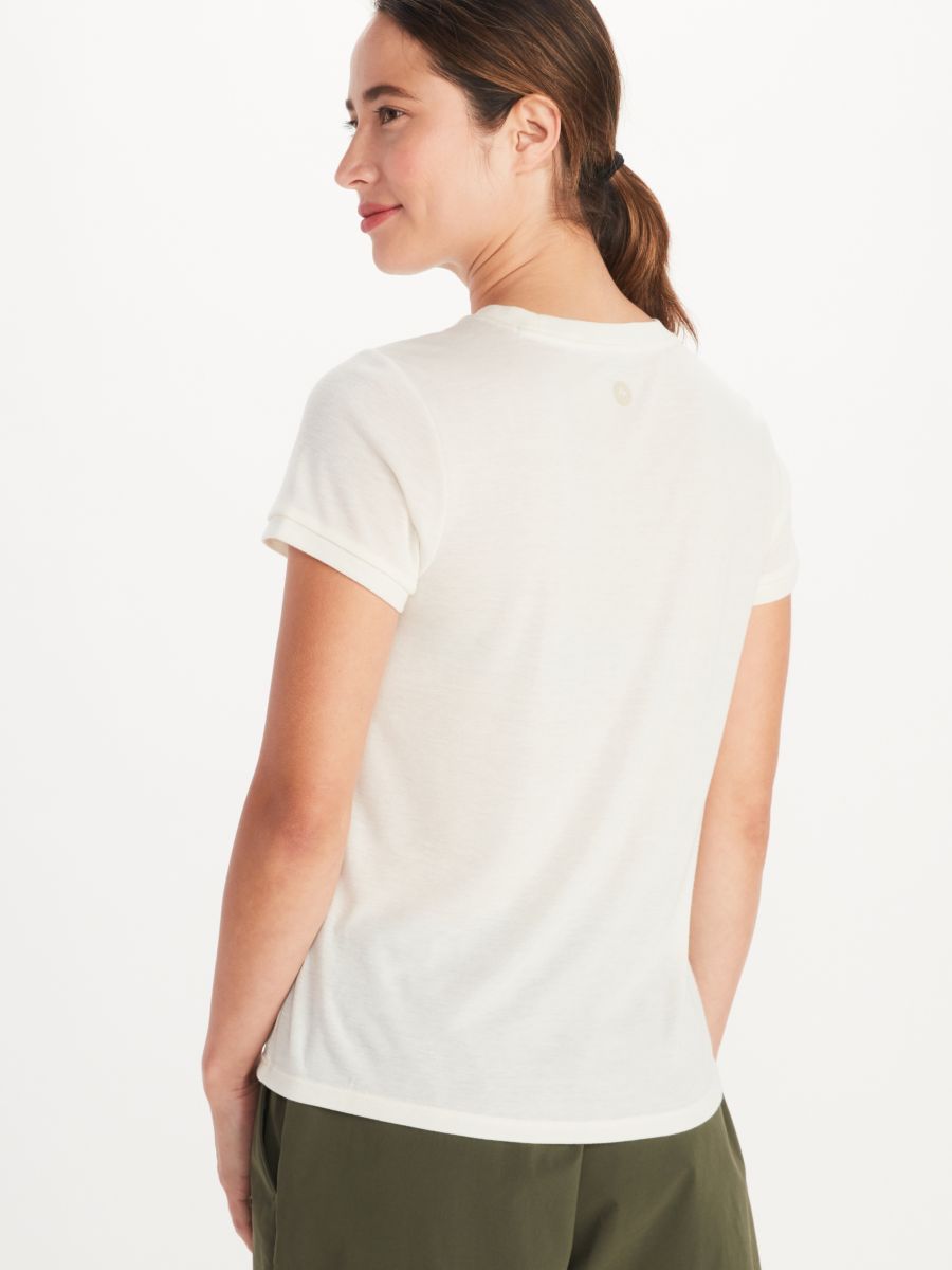 back of woman modeling shirt