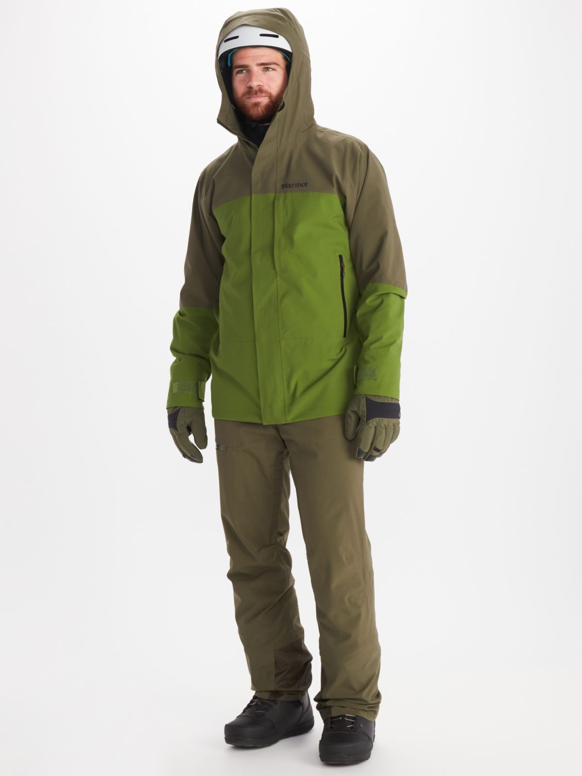 Man in hooded jacket and hiking pants