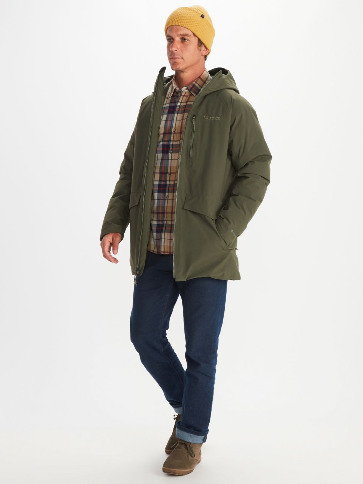 model wearing assorted outdoor fall clothing