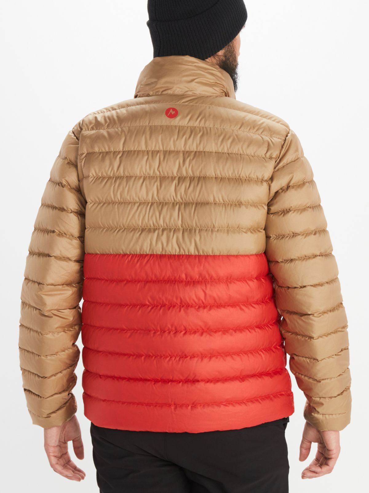 model in men's quilted coat