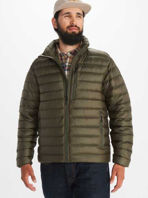 front view of green mens puffer jacket