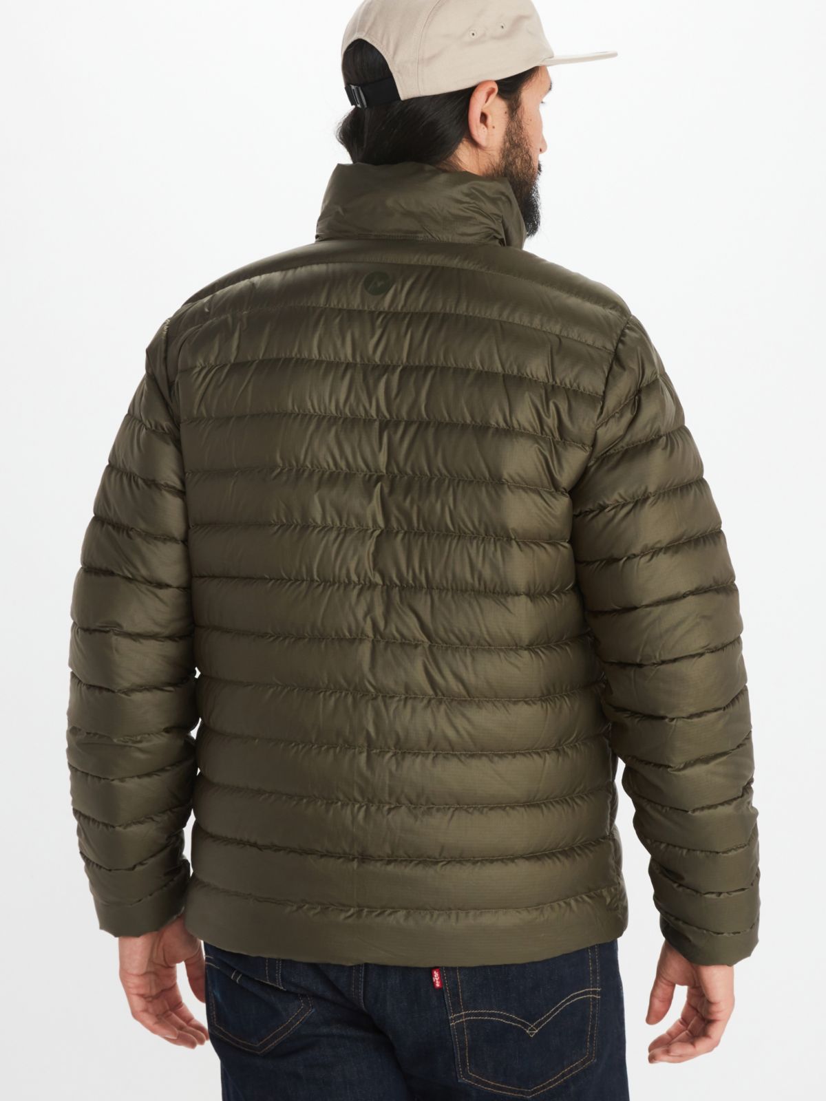rear view of green mens puffer jacket