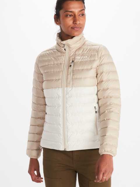 womens featherless down jacket worn by model