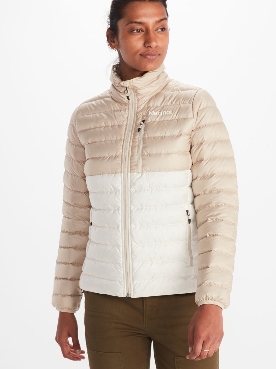 womens featherless down jacket worn by model