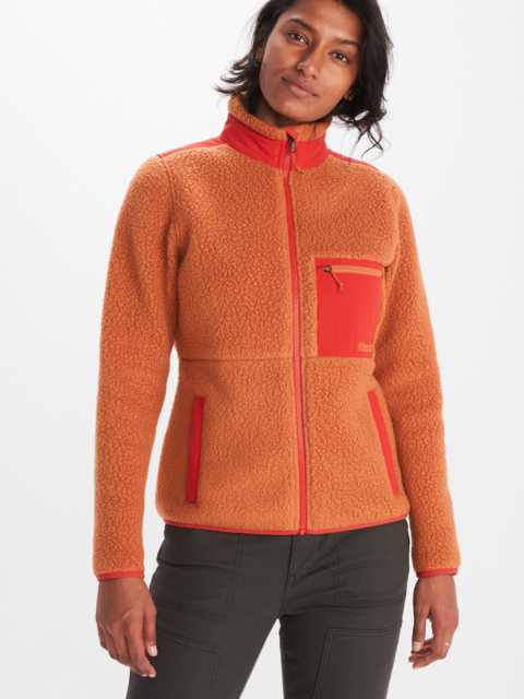 Woman in orange fleece jacket