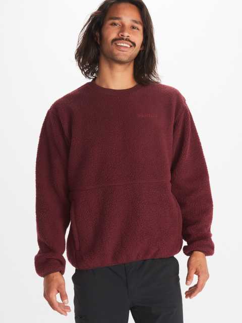 model wearing pullover fleece sweatshirt and pants
