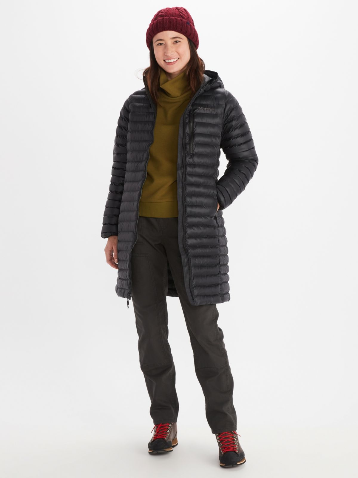 featherless down coat being worn