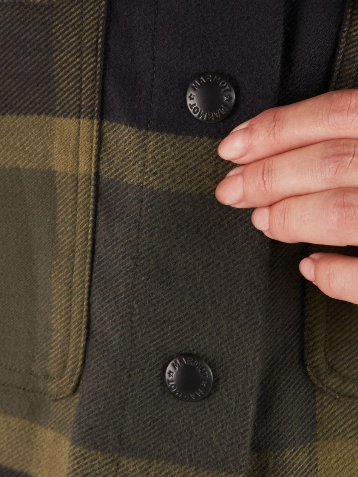 the buttons on a flannel jacket