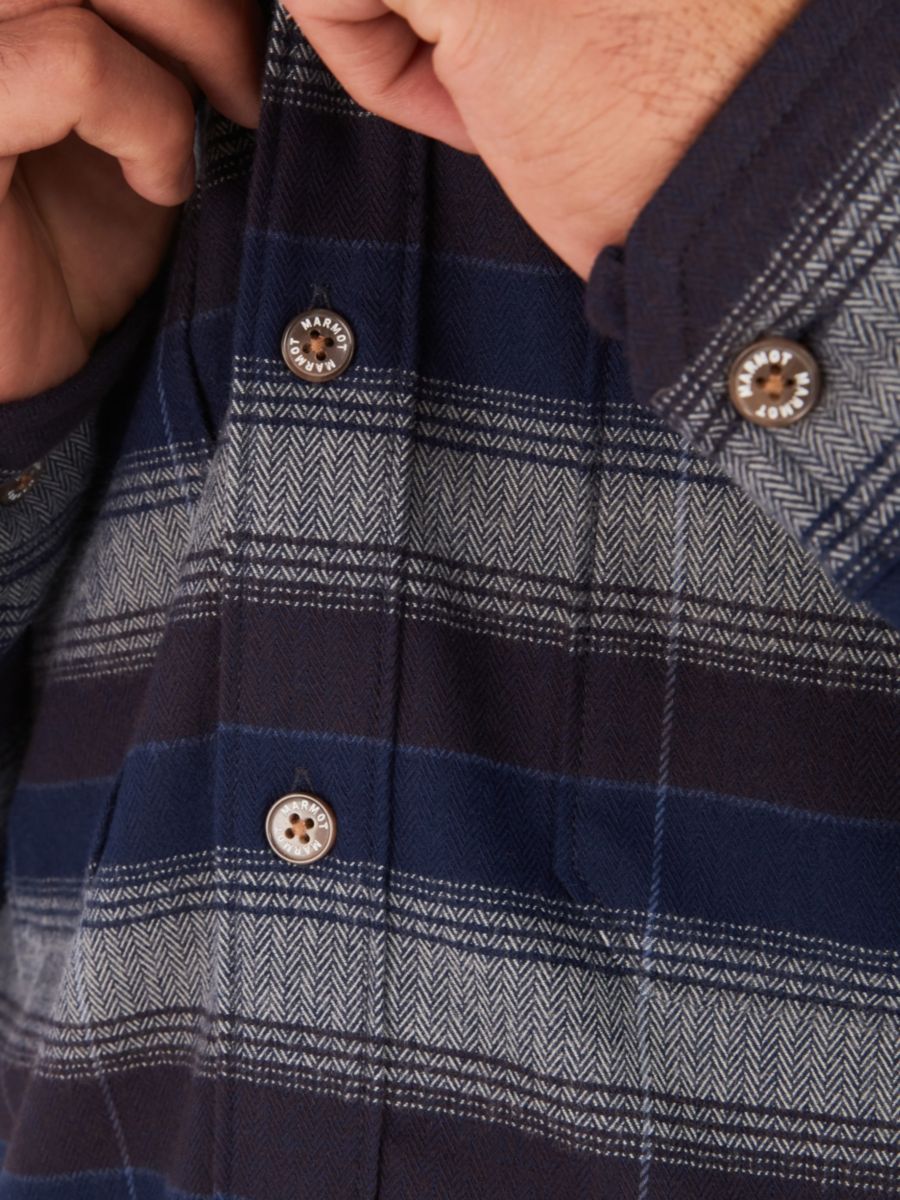 Man buttoning shirt