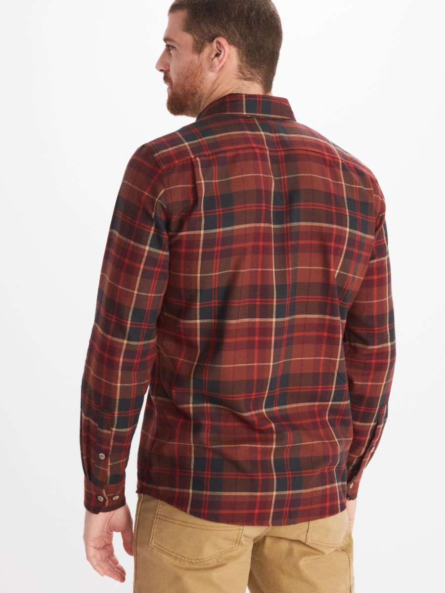 model wearing men's flannel shirt and pants