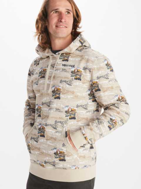 Marmot hooded jacket with kangaroo pocket and outdoor graphic