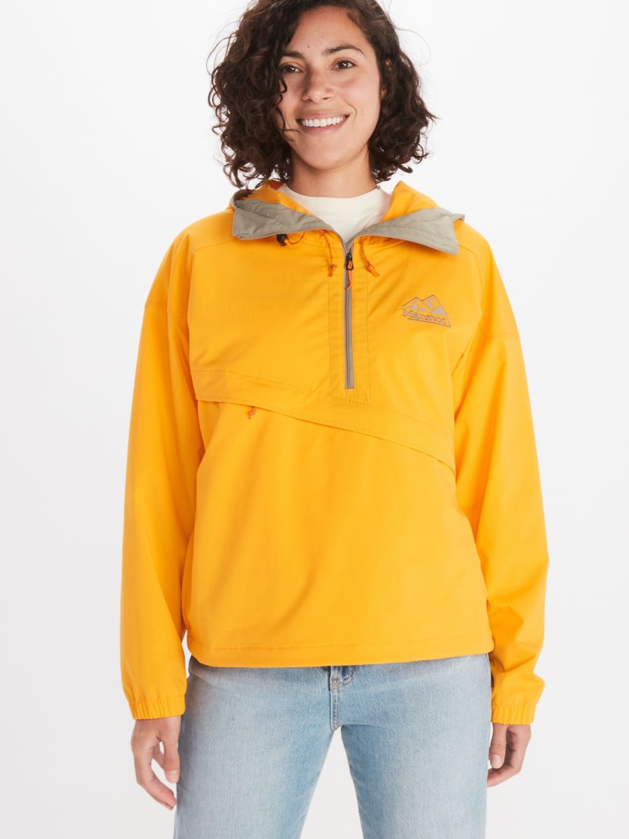 Woman in all weather pullover top