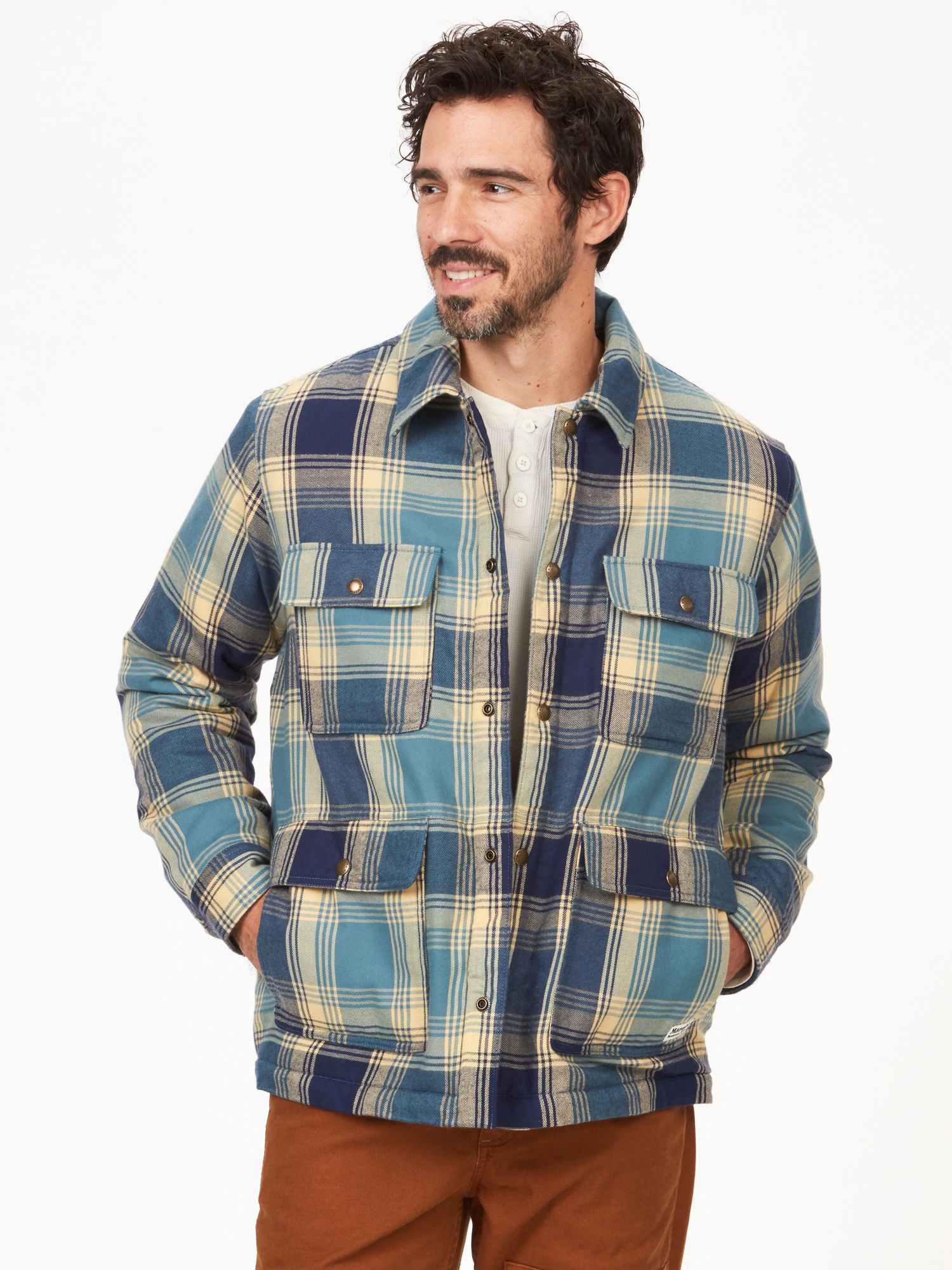 Marmot Jasper Midweight Flannel Coolmax Blend UPF Shirt Men S Plaid Oatmeal  $85