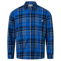 button up blue plaid long sleeved shirt